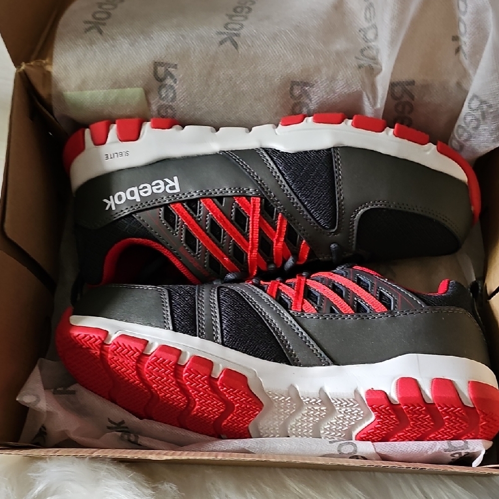 Reebok Mens Safety Shoes - Black and Red with White Soles